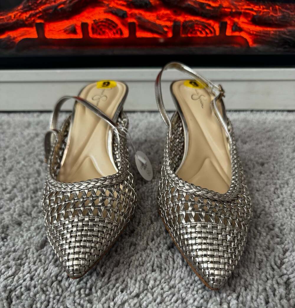 Jessica Simpson Light Gold Braided Pointy Toe Slingback Heels